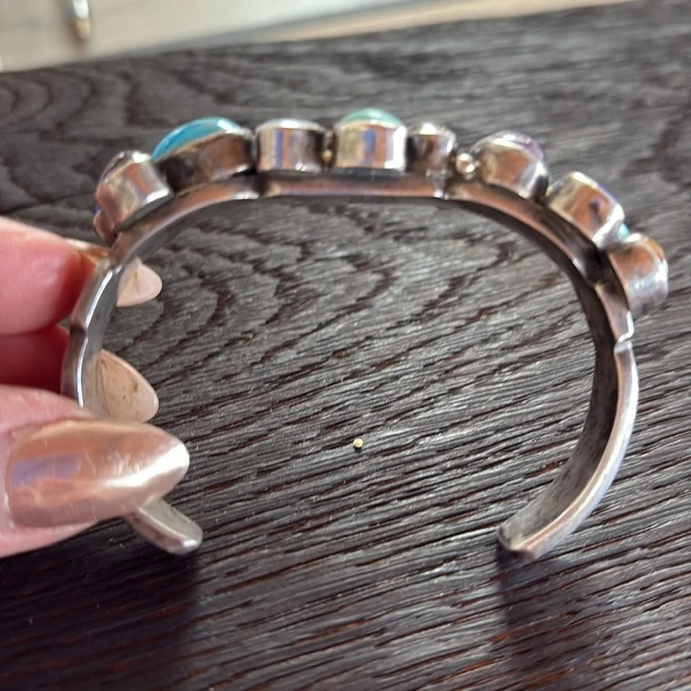 Native American Navajo Nakai sterling Multi Gemstone Silver Cuff Bracelet OS